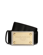 Calfskin belt with branded tag - | Dolce & Gabbana