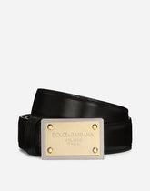 Calfskin belt with branded tag - | Dolce & Gabbana