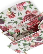 Mini leather bag with roses print and shoulder strap - | Dolce & Gabbana