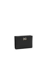 Small dauphine calfskin wallet with rhinestone-detailed DG logo - | Dolce & Gabbana