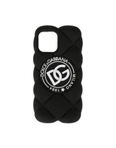 Quilted-effect rubber iPhone 12 Pro Max cover with DG logo - | Dolce & Gabbana