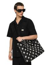 Large canvas shopper with all-over DG logo - | Dolce & Gabbana