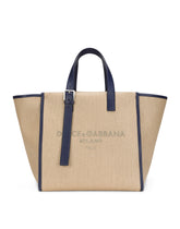Herringbone canvas shopper with logo embroidery - | Dolce & Gabbana