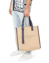 Herringbone canvas shopper with logo embroidery - | Dolce & Gabbana