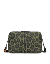 Nylon messenger bag with a leopard print against a green background and branded plate - | Dolce & Gabbana