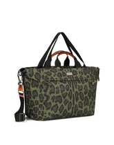 Nylon travel bag with leopard print against a green background and branded plate - | Dolce & Gabbana