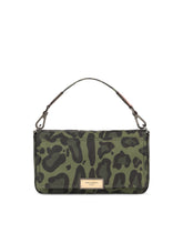 Nylon crossbody bag with leopard print against a green background and branded plate - | Dolce & Gabbana