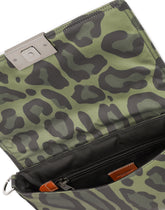 Nylon crossbody bag with leopard print against a green background and branded plate - | Dolce & Gabbana