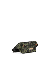 Nylon belt bag with leopard print against a green background and branded plate - | Dolce & Gabbana