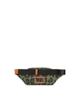 Nylon belt bag with leopard print against a green background and branded plate - | Dolce & Gabbana