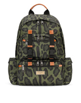 Nylon backpack with leopard print against a green background and branded plate - | Dolce & Gabbana