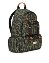 Nylon backpack with leopard print against a green background and branded plate - | Dolce & Gabbana