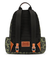Nylon backpack with leopard print against a green background and branded plate - | Dolce & Gabbana