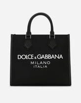 Small nylon shopper with rubberized logo - | Dolce & Gabbana