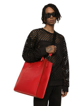 Calfskin tote bag with raised logo - | Dolce & Gabbana