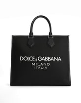 Large nylon shopper with rubberized logo - | Dolce & Gabbana