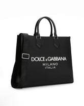 Large nylon shopper with rubberized logo - | Dolce & Gabbana