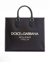 Large nylon shopper with rubberized logo - | Dolce & Gabbana