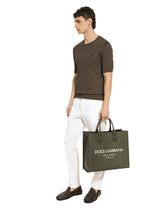 Large nylon shopper with rubberized logo - | Dolce & Gabbana