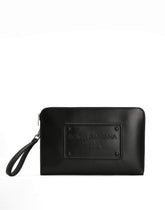 Large calfskin pouch with raised logo - | Dolce & Gabbana