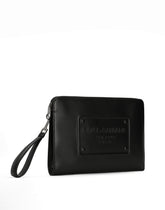 Large calfskin pouch with raised logo - | Dolce & Gabbana