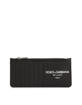 Vertical calfskin card holder with logo - | Dolce & Gabbana