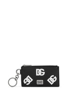 Calfskin card holder with all-over DG print and ring - | Dolce & Gabbana