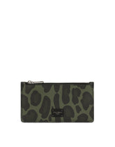 Dauphine calfskin card holder with leopard print against a gray background - | Dolce & Gabbana