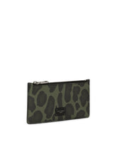 Dauphine calfskin card holder with leopard print against a gray background - | Dolce & Gabbana