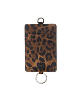 Leopard print card holder in dauphine calfskin with cross-body strap - | Dolce & Gabbana