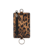 Leopard print card holder in dauphine calfskin with cross-body strap - | Dolce & Gabbana