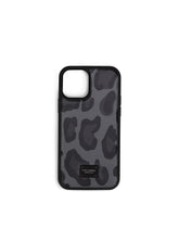 Dauphine calfskin iPhone 12 Pro cover with leopard print against a gray background - | Dolce & Gabbana