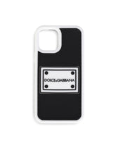 Rubber iPhone 12 Pro cover with branded plate - | Dolce & Gabbana