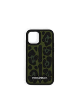 Rubber iPhone 12 Pro cover with leopard print against a green background - | Dolce & Gabbana