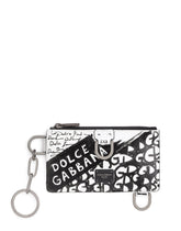 Graffiti-print calfskin card holder with keychain ring - | Dolce & Gabbana