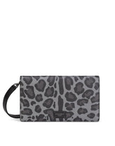 Dauphine calfskin wallet with shoulder strap and leopard print against a gray background - | Dolce & Gabbana