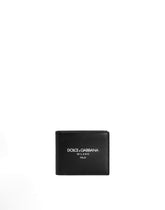 Calfskin bifold wallet with logo - | Dolce & Gabbana