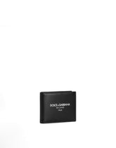 Calfskin bifold wallet with logo - | Dolce & Gabbana