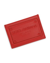 Calfskin card holder with raised logo - | Dolce & Gabbana