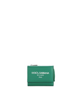 Calfskin French flap wallet with logo - | Dolce & Gabbana