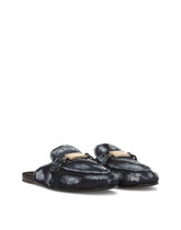 Denim slippers with branded plate - | Dolce & Gabbana