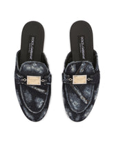 Denim slippers with branded plate - | Dolce & Gabbana