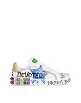 Calfskin Portofino sneakers with embroidery and lettering - | Dolce & Gabbana