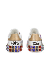Calfskin Portofino sneakers with embroidery and lettering - | Dolce & Gabbana