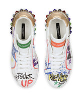 Calfskin Portofino sneakers with embroidery and lettering - | Dolce & Gabbana