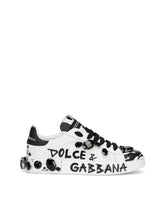 Calfskin Portofino sneakers with embroidery - | Dolce & Gabbana