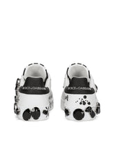 Calfskin Portofino sneakers with embroidery - | Dolce & Gabbana