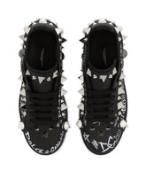 Printed calfskin Portofino sneakers with studs - | Dolce & Gabbana