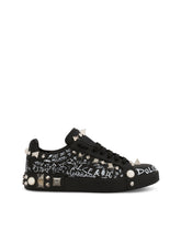 Printed calfskin Portofino sneakers with studs - | Dolce & Gabbana