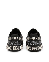 Printed calfskin Portofino sneakers with studs - | Dolce & Gabbana